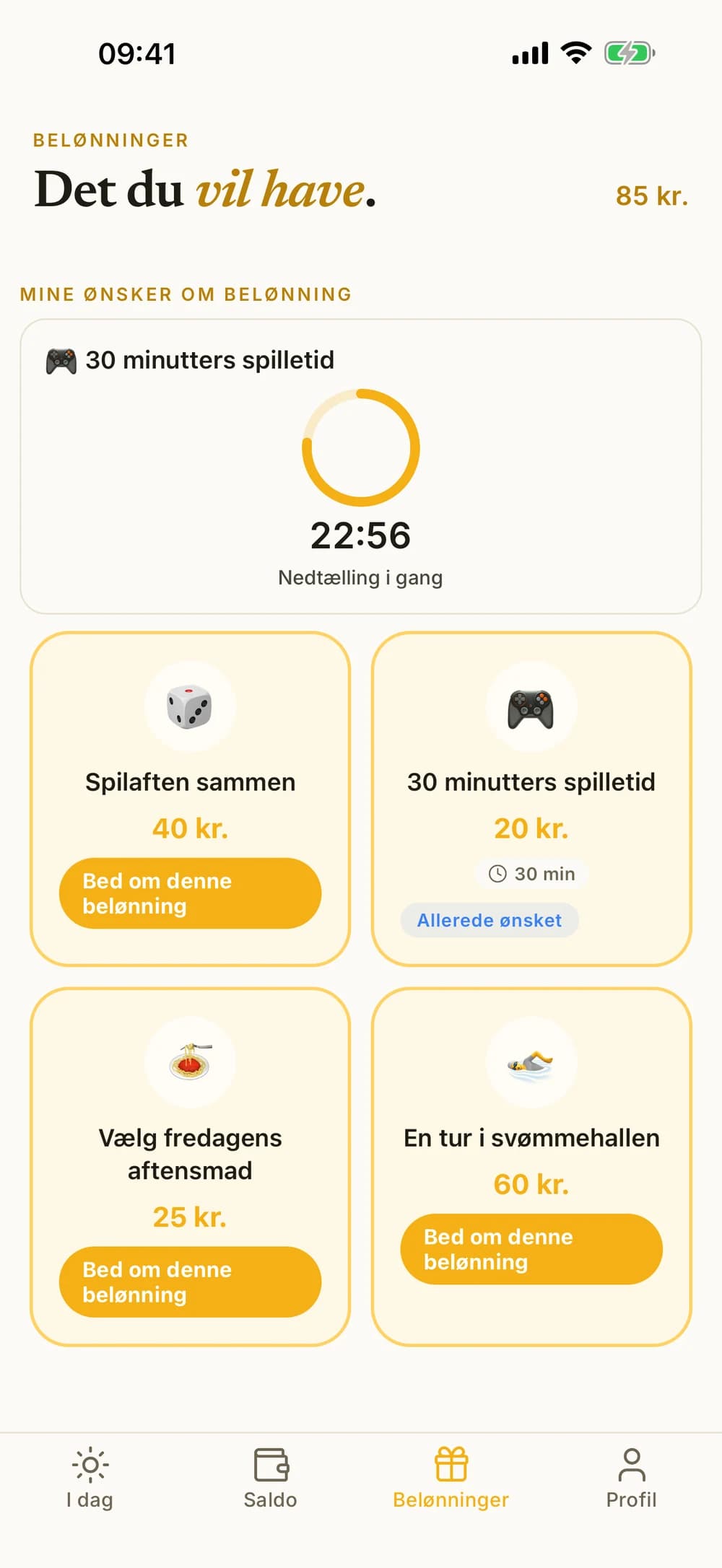 Emils belønninger i Kroni med familiens valg og en tidsbestemt belønning.